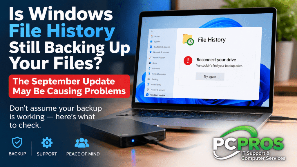 Windows File History reconnect your drive warning after the September 2026 update